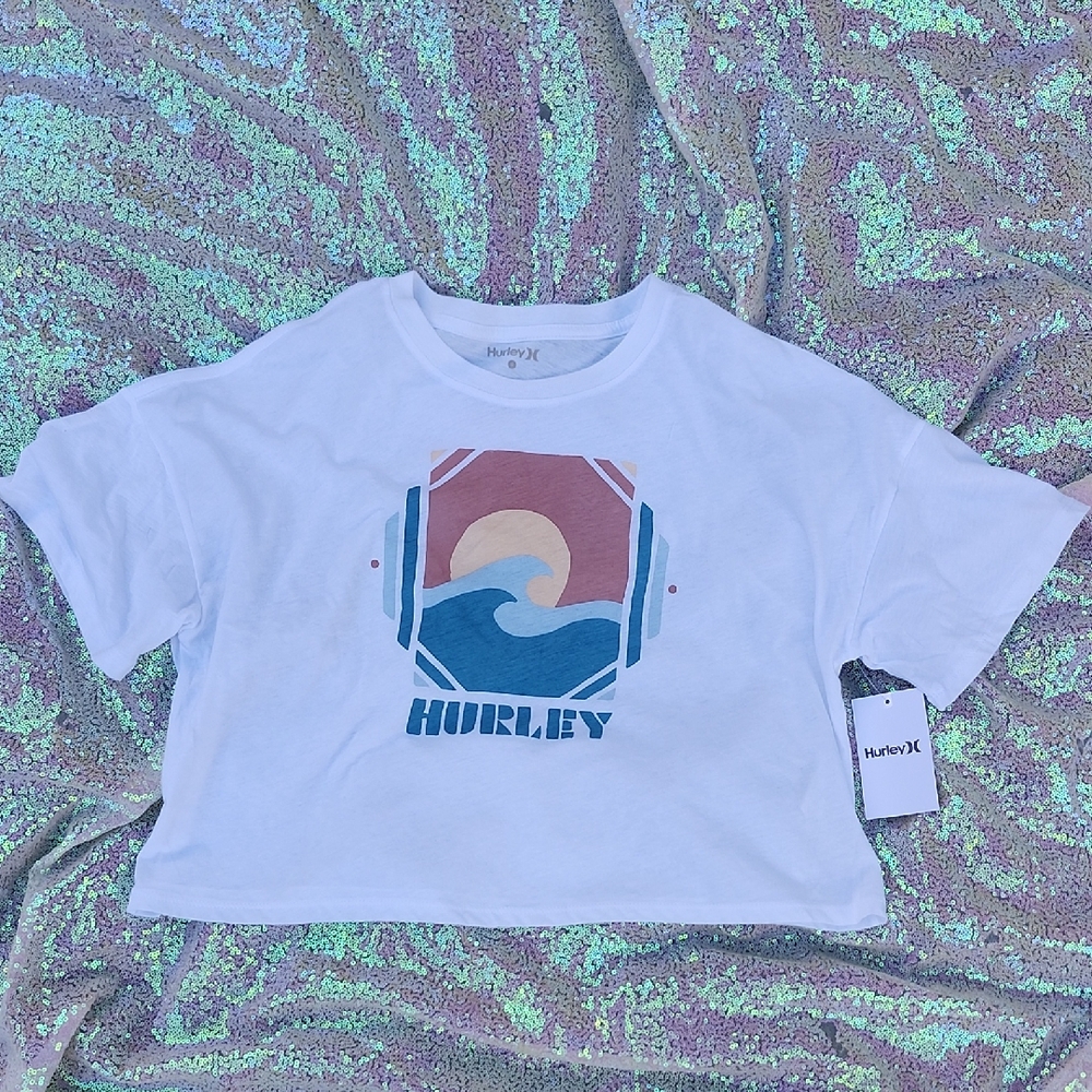 Hurley White Graphic Crop Top TEE SHIRT SMALL! NWT
